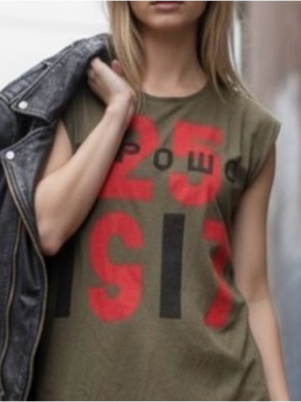 Uniqlo El Lissitzky Graphic Boxy Muscle Tee Khaki Cyrillic Print Size S